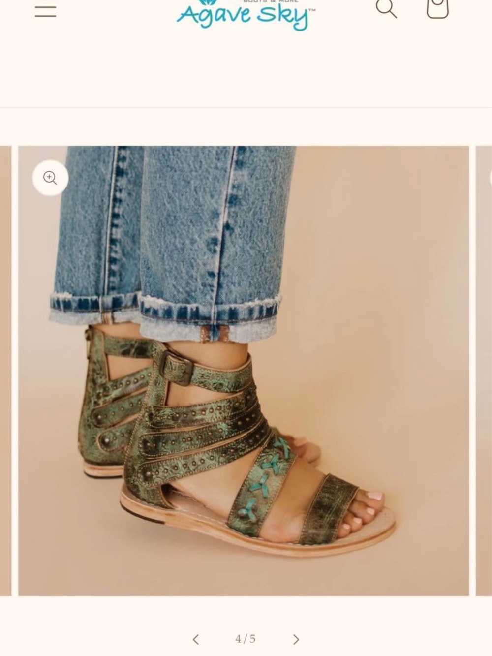 Agave Distressed Green Leather Strappy Gladiator Sandals